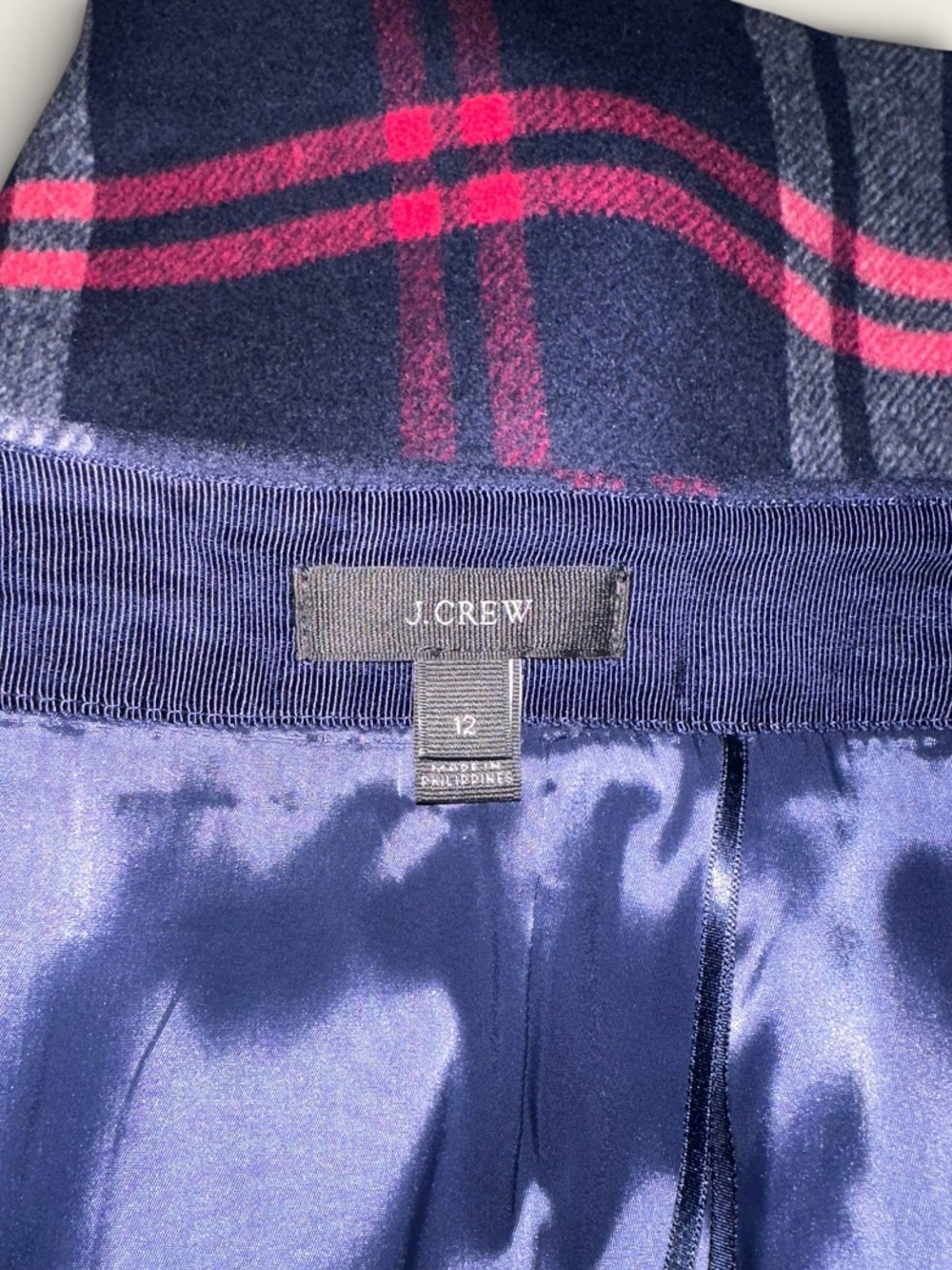 J.Crew Wool Blend Plaid Ruffle Mini Skirt Navy Red Size 12 - Picture 6 of 9